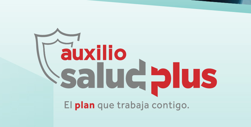Auxilio Salud Plus logo on background with various blue hues